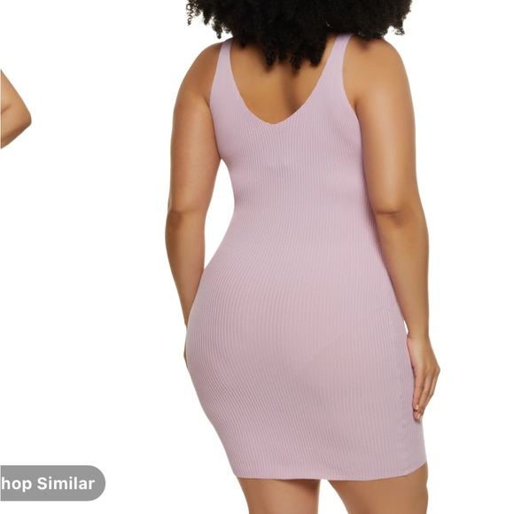 Plus Size Rib Knit V Neck Tank Dress, Lavender, 3X - Picture 2 of 4